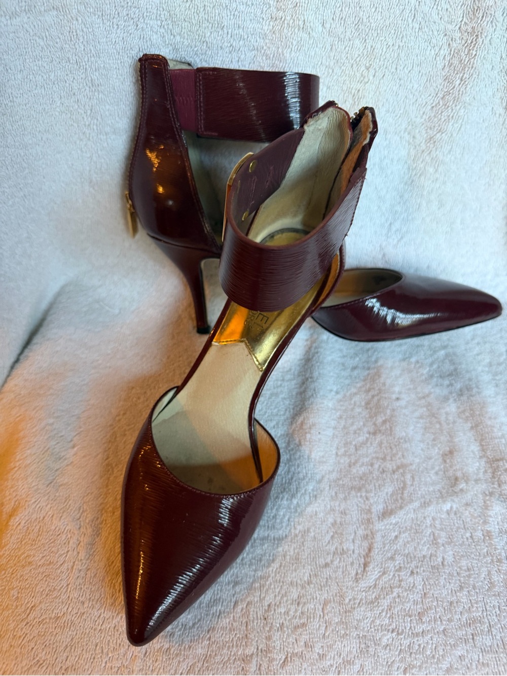 Michael Kors Burgundy Patent Pointed-Toe Ankle-Strap Heels - Size 6